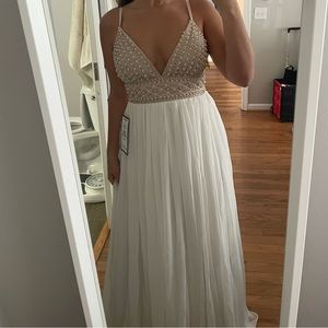 Say Yes to the Prom Ivory Beaded Chiffon Prom Dress